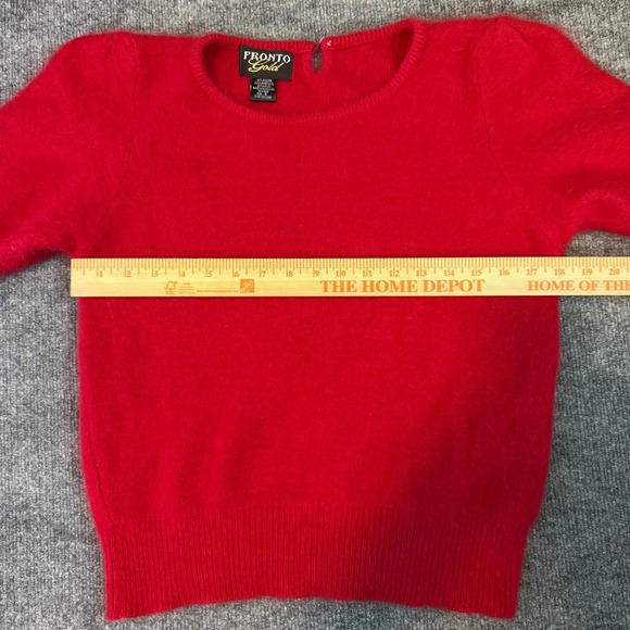 VTG 90's PRONTO GOLD Red Angora & Lambswool Short Sleeve Sweater Top Women's Sm - Picture 6 of 7